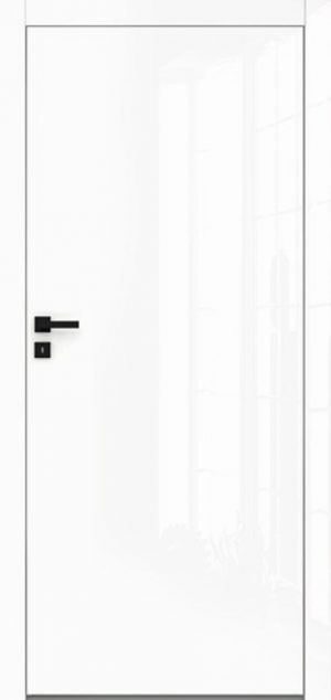 Drzwi bezprzylgowe DRE Claro M1. Krawędź bez przylgi w kolorze białym lub czarnym. Drzwi pokryte są lakierem wysokopołyskowym. Pełne skrzydło